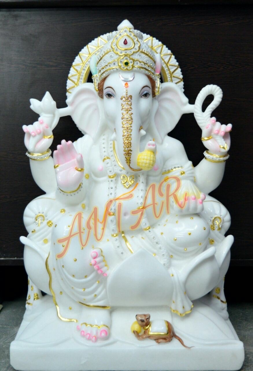 Marble Ganesha Statue on Lotus